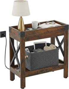 lot 6749 image: $70 Narrow End Table with Charging Station, Side Table 2 USB Ports