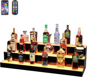 lot 6755 image: $180 MESAlLUP 40-Inch 3-Tier Lighted Liquor Bottle Display LED Remote