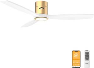 lot 6761 image: $150 White Wood Ceiling Fan with Light Remote, 6 Speeds, Dimmable