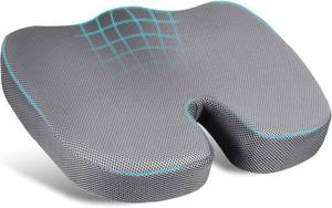 lot 6769 image: Memory Foam Seat Cushion - Ergonomic Coccyx Chair Pad (Grey)
