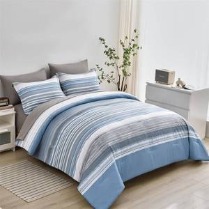 lot 6771 image: $46 KAKIJUMN 7-Piece Bed in a Bag Stripe Comforter Set Full