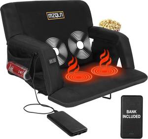 lot 6783 image: $100 Heated Massage Reclining Stadium Seat with 10k mAh Bank, 6 Pos