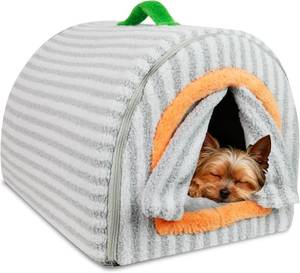lot 6786 image: $55 Warm Enclosed Dog Bed 2-in-1 Small Dog House Indoor with Curtain