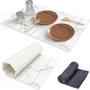lot 6807 image: Stone Dish Drying Mat, Kitchen Counter, 24x16 Collapsible