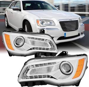 lot 6813 image: $169 Chrysler 300 Headlight Assembly with Bulbs LHRH Chrome Housing