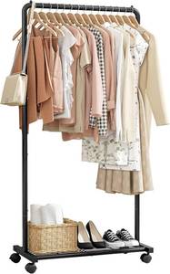 lot 6819 image: Clothes Rack with Mesh Shelf, Casters, Heavy-Duty Metal, Black
