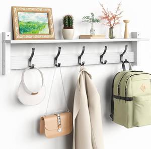 lot 6836 image: Coat Rack Wall Mount with Shelf, 29 Inch, 5 Coat Hooks, White