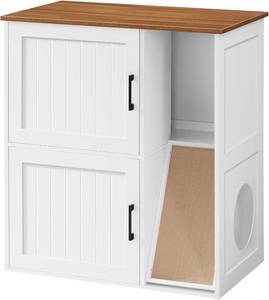 lot 6889 image: $110 Litter Box Enclosure for 2 Cats with Scratch Pad, Wood End Table