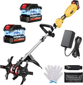 lot 6911 image: $136 Cordless Tiller Cultivator 21V 450RPM Battery Level 2x4.0Ah
