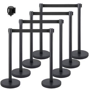lot 6930 image: $188 VEVOR Crowd Control Stanchion Set - 6.6 ft Black Retractable Belt
