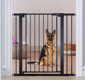 lot 1328 image: Mumeasy 36 High Extra Tall Dog Gate, 29.6-40.5 Wide Pressure Mounted Tall Baby Gate for Dog, Auto Close Pet Gate with Door for Stairs,Doorways,House,Black