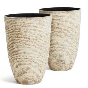 lot 1346 image: Worth 9 Gallon Tall Round Planters Set of 2-14 Dia x 21 H Stone Finish Flower Pots Indoor Decorative Container Garden Patio Unbreakable Beige