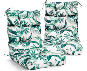 lot 1355 image: EAGLE PEAK Tufted OutdoorIndoor High Back Patio Chair Cushions, Set of 2, 46 x 22, Tropic Green