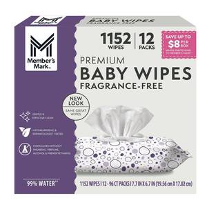 lot 1387 image: Members Mark Premium Fragrance-Free Baby Wipes, 12 Packs (1152 ct.)