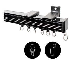 lot 1394 image: Ceiling Curtain Track, Ceiling Wall Mount Room Divider Curtains Track Rods Heavy Duty Ceiling Track Curtain Rail, RV Ceiling Track for Curtains with Rollers Hooks Clips for 6-9ft, Black