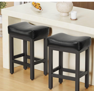 lot 1400 image: Counter Height Bar Stools Set of 2, 24 Inch Barstools for Kitchen Island Counter, Bonded Leather Kitchen Stools with Thick Saddle Seats & Heavy Duty Metal Base, Easy Assembly, All Black