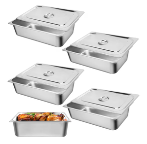 lot 1401 image: Hotel Pan, Full Size Steam Table Pan 6 Deep Stainless Steam Table Pan with Lid Full Size Food Pan 20.8 L x 13 W Anti Jam Stainless Steel Buffet Pan Commercial Stainless Steel Pan (4 Pack)