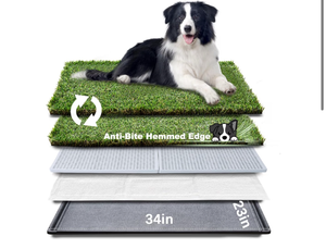 lot 1408 image: HQ4us Dog Grass Pad with Tray Large 34���23�� Dog Litter Box Toilet with 2�Artificial Grass for Dogs with Hemmed Edge, Pee Pads for Dogs, Realistic, Less Stink, Potty for Balcony