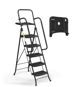 lot 1412 image: HBTower Step Ladder, Folding Step Stool with Wide Anti-Slip Pedal, Sturdy Steel Ladder, Convenient Handrail, Lightweight, Portable Steel Step Stool