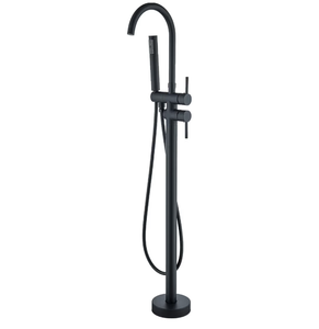 lot 1419 image: Freestanding Bathtub Faucet Matte Black Floor Mounted Tub Filler with Hand Shower 360 Degree Swivel Standing Spout Brass High Flow Mixer Taps