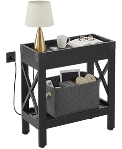 lot 1420 image: Narrow Side Table, Slim End Table with Charging Station for Small Spaces, with 2 USB and 2 Power Outlets, 21.7 L x 10 W x 21.7 H