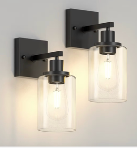 lot 1427 image: Modern Black Wall Sconce with Clear Glass Shade
