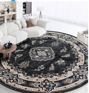 lot 1432 image: MUJOO Black Round Rug 9ft,Large Circle Washable Area Rugs for Bedroom Living Room Bathroom,Boho Non Slip Circular Carpet,Floral