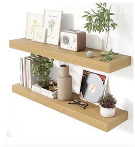 lot 1434 image: Floating Shelves for Wall 8 Inch Deep Oak Shelves Set of 2,Wall Mounted Rustic Wood Long Floating Shelf with Invisible Brackets for Bedroom Kitchen Living Room