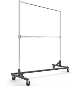 lot 1450 image: Econoco Commercial Garment Rack - Rolling Clothes Rack, Heavy Duty (Z Rack with Add On Hang Bar, Black) (may be missing wheels)