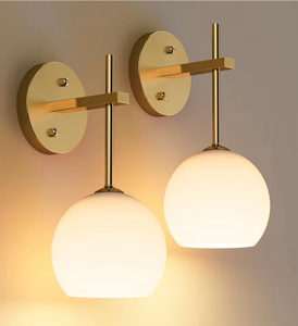 lot 1451 image: MOITA Wall Sconces Set of Two, Wireless Battery Operated Wall Decor with Remote, Sconces Wall Lighting with Glass Shade, Upward and Downward Installation, 12 RGB Colors and 3 CCT Options
