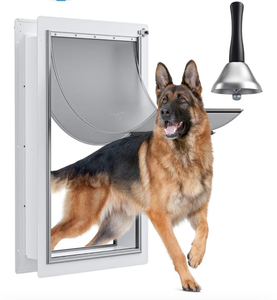 lot 1459 image: Dog Door for Wall - Steel Frame, Telescoping Tunnel & Double Food-Grade Silicone Flaps Pet Door, XL Dog Door with Secure Lock (Pets Up to 220 lbs) (slightly bent on top)