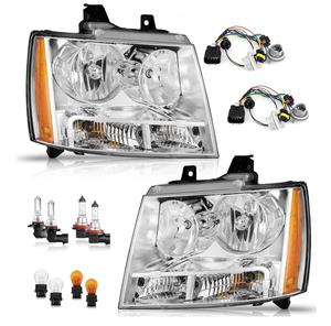 lot 1460 image: WEELMOTO Headlight for 2007-2013 AvalanchaSuburban 2500, 2008-2013 Tahoe Hybrid, 07-14 Tahoe 1500, 2012-2014 Tahoe SSV Headlamp Chrome Housing Clear LeftRight Side