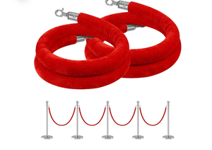 lot 1469 image: kaiyomi 2 Pack Red Velvet Stanchion Ropes, 5 Feet Crowd Control Velvet Rope with Silver Lobster Clasp, Safety Queue Barrier Stanchions Ropes are Suitable for Parties, Red Carpets and Hotel (Red)