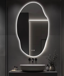 lot 1472 image: Asymmetrical LED Bathroom Mirror with Lights,Irregular Led Bathroom Vanity Mirror for Wall with Backlit, Anti Fog, 3 Colors and Dimmable Light,HorizontalVertical 48 H x 30 W
