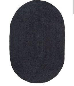 lot 1480 image: Black Hand Woven Soft Jute Oval Area Rug Handmade Briaded Natural Jute Rug for Farmhouse, Bedroom, Living Room, Dining Room, Hallway, Kitchen, Entryway, Patio (5x3 ft)