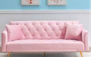 lot 1482 image: Velvet pink sofa