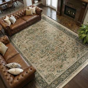 lot 151745 image: Retails for $140 Large Vintage Area Rugs 9x12 for Living Room, Distressed Medallion Printed Big Carpet Rugs for Bedroom, Washable Non Slip Low Pile Thin Rugs for Dining Room, Multi BrownSlate Green