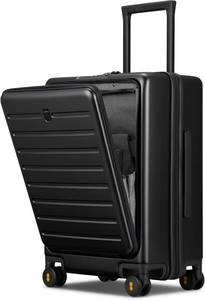 lot 460933 image: Retails for $180 LEVEL8 Carry On Luggage with Compartment, 20 Inch Lightweight Hard Shell Rolling Suitcase with Wheels Airline Approved with Front Pocket, Double Tsa Locks, Black