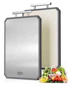 lot 1222 image: SNOWCLAD Stainless Steel Cutting Board,Double Sided Steel Cutting Boards for kitchen,Stainless SteelWheat straw pp Large Board for meat,non toxic Chopping,16  11 Inch,Dishwasher Safe