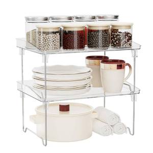 lot 1225 image: STARLATTA 2 Pcs Cabinet Organizer Shelf, Stackable Kitchen Counter Shelves, Spice Rack,Countertop Organizers, Clear Plastic Storage Shelves Rack for Makeup,Bathroom,Cupboard,Desk,Pantry Organization