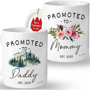 lot 1226 image: Vivulla68 Christmas Gift for Mom and Dad - Promoted To Parents, Mommy Daddy Est 2025 Coffee Mugs, New Parent Gifts for Couples, New Mom and Dad Gifts First Time 2025