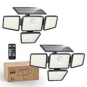 lot 1227 image: Philips Solar Security Light Outdoor, 196 LED Wall-Mounted Flood Light wPIR Motion Sensor, 3 Modes, 4 Adjustable Heads Solar-Powered Floodlights with Remote Control, IP65 Waterproof 2PK
