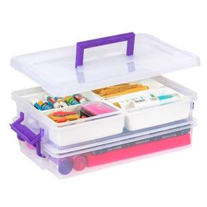lot 1240 image: IRIS USA 9 Qt. Plastic Craft Storage Container Bins with Lids, 1 Pack, Small Art & Office Supply Organizer Tote, Sensory Bins & Boxes for Home & University, Latchable, Stackable, Portable, Clear