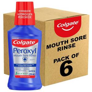 lot 1245 image: Colgate Peroxyl Antiseptic Mouth Sore Rinse, Alcohol Free, 1.5% Hydrogen Peroxide, Mild Mint, 8.45 Ounce (Pack of 6)