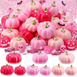 lot 1259 image: Yalikop 48 Pcs Mini Pink Pumpkin Decor Artificial Foam Pink Pumpkins for Baby Shower Farmhouse Rustic Fall Harvest Decoration Breast Cancer Day Table Centerpiece for Halloween Thanksgiving Wedding