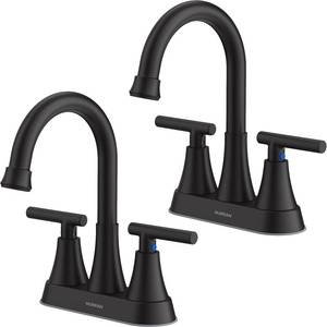 lot 1267 image: Bathroom Faucets for Sink 3 Hole, Hurran 4 inch Matte Black Bathroom Sink Faucet with Pop-up Drain and 2 Supply Hoses, Stainless Steel Lead-Free Centerset Faucet for Vanity RV, 2 Pack