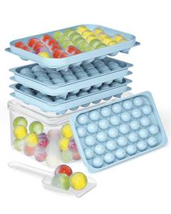 lot 2047 image: Ice Cube Trays with Lid and Bin, BPA-Free Mini 0.75 Inch Sphere Ice Molds, 2-Pack Small Round Ice Ball Trays, Easy Release, Includes Scoop & Ice Storage Box for Cocktails, Coffee