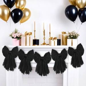 lot 2052 image: Large Black Bow Garland Banners for Coquette Birthday Party Decorations-Bow Themed Birthday Decor for Baby Shower Bridal Shower Bachelorette Party Wedding Favors Supplies (Black)