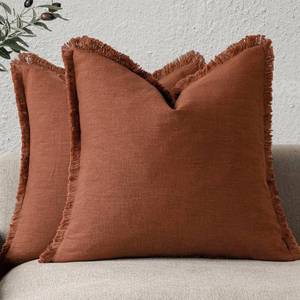 lot 2056 image: Foindtower Set of 2 Decorative Linen Fringe Throw Pillow Covers Farmhouse Cushion Cover with Tassels Soft Accent Pillowcase for Couch Chair Sofa Bed Living Room Home Decor,20�20 Inch,Fall Rust Orange