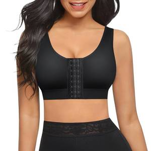 lot 2058 image: FeelinGirl Front Closure Compression Bra Breast Lift Wireless Post-Surgery Bra with Breast Support Band Black M